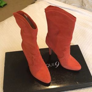 Boutique9 medium Orange suede Leather boots size 8